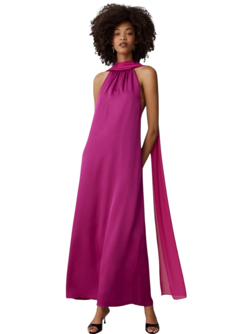 Backless Halter Maxi Dress in Fuchsia with Draped Sash